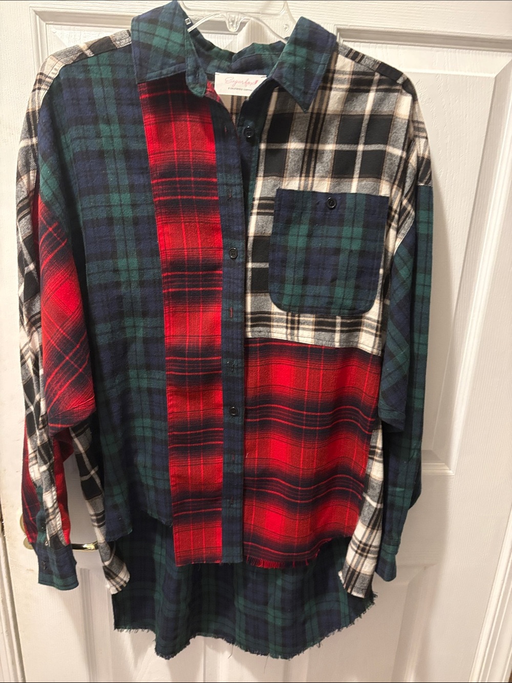 Sugar Fox colorblock long button flannel NWOT